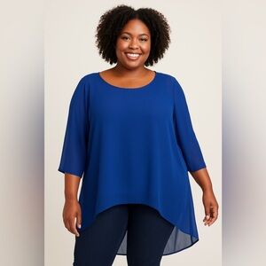 She + Sky Royal Blue Chiffon Hi-Low Flowy Top 2X